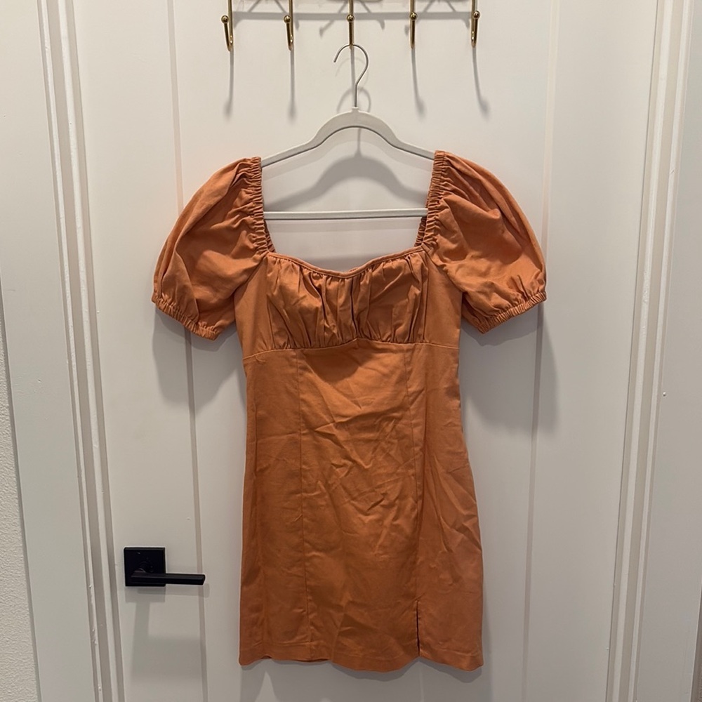 Astr Orange Puff Sleeve Mini Dress